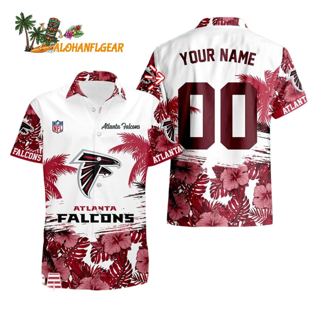 Atlanta Falcons Hibiscus Flower Custom Name Hawaiian Shirt, NFL Aloha Shirt 1