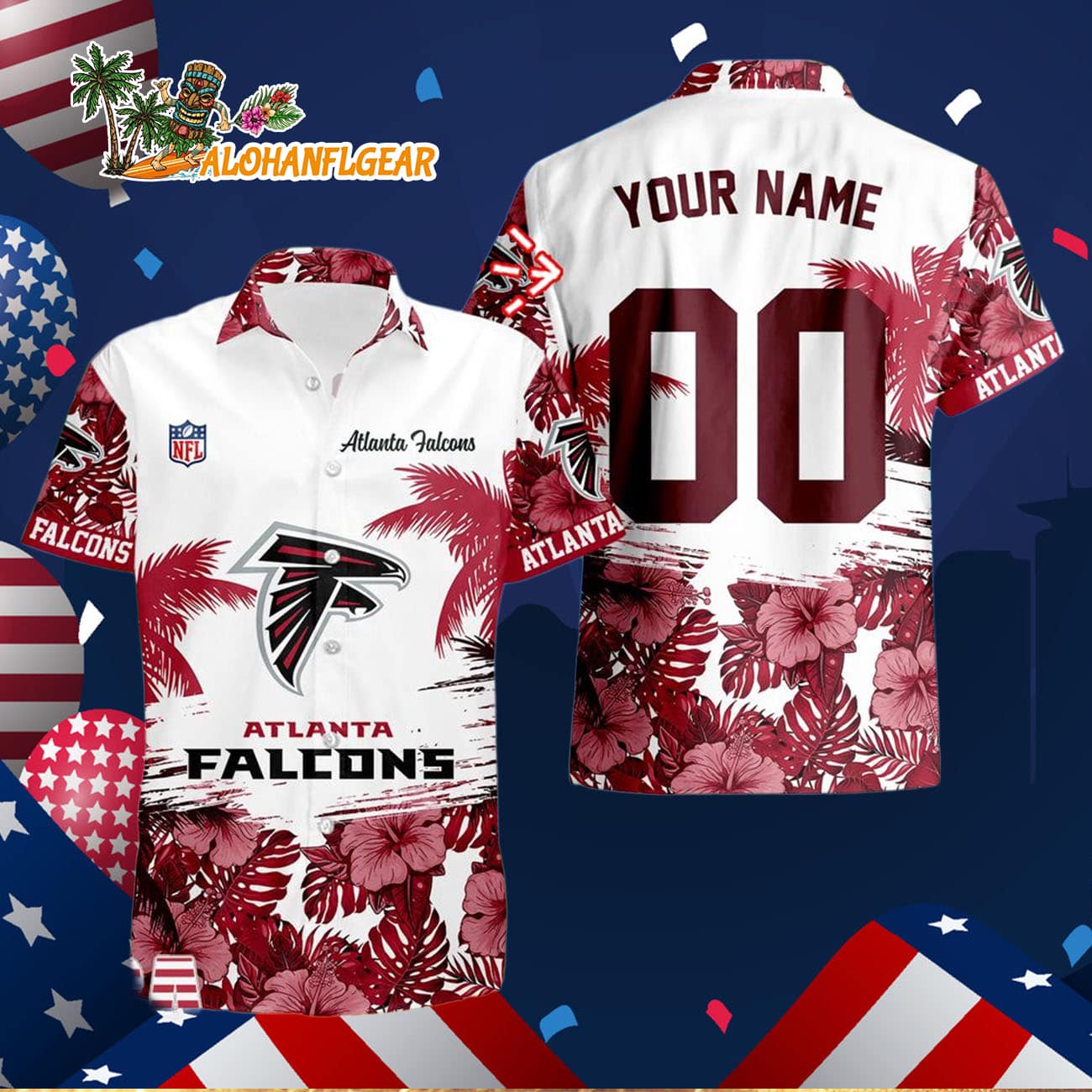 Atlanta Falcons Hibiscus Flower Custom Name Hawaiian Shirt, NFL Aloha Shirt Atlanta Falcons Hibiscus Flower Custom Name Hawaiian Shirt, NFL Aloha Shirt