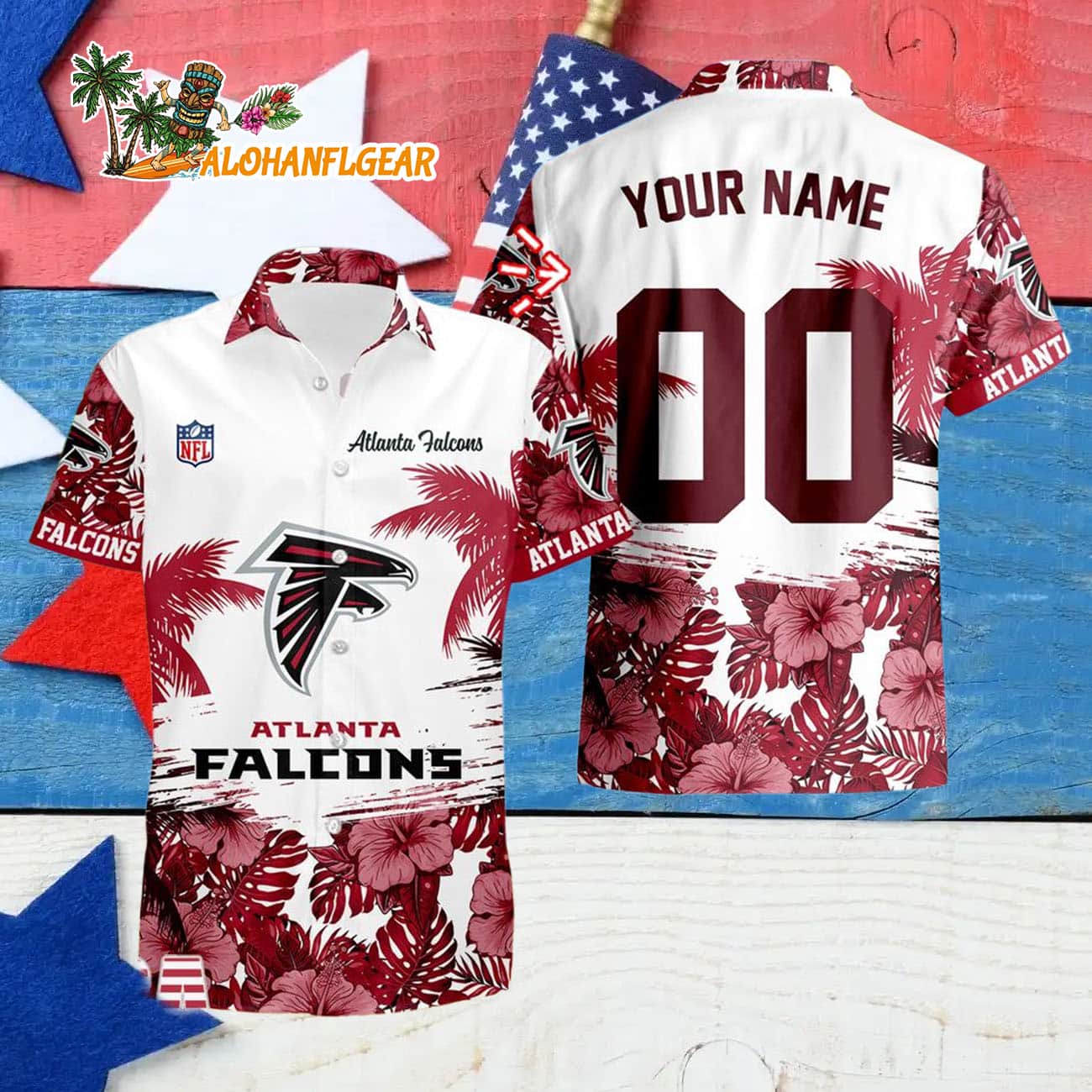 Atlanta Falcons Hibiscus Flower Custom Name Hawaiian Shirt, NFL Aloha Shirt Atlanta Falcons Hibiscus Flower Custom Name Hawaiian Shirt, NFL Aloha Shirt
